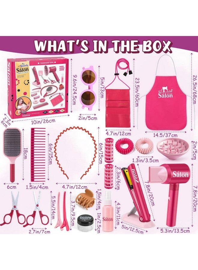 G.C Girls Hair Salon Toys Kids Pretend Play Hair Styling Kit With Realistic Blow Dryer Straightener Stylist Apron Scissors Accessories Beauty Makeup Set Birthday Gifts For Toddler Girls 3 4 5 6+ - Image 4