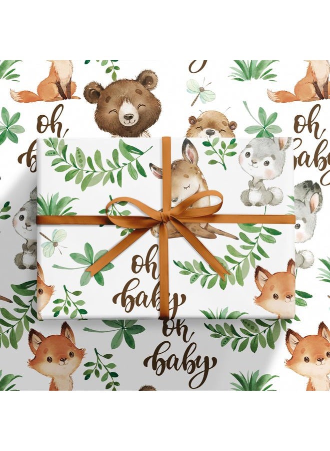 RUSPEPA Jungle Animal Wrapping Paper Roll for Boys Girls, Mini Roll, Woodland Animals with Bear Fox Deer Bunny Design, Forest Gift Wrap Perfect for Baby Shower, Kids' Birthday, 43.2cm x 5m - Image 3