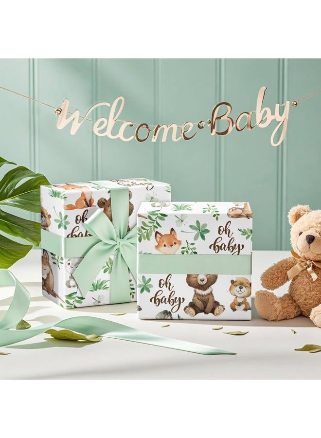 RUSPEPA Jungle Animal Wrapping Paper Roll for Boys Girls, Mini Roll, Woodland Animals with Bear Fox Deer Bunny Design, Forest Gift Wrap Perfect for Baby Shower, Kids' Birthday, 43.2cm x 5m - Image 4