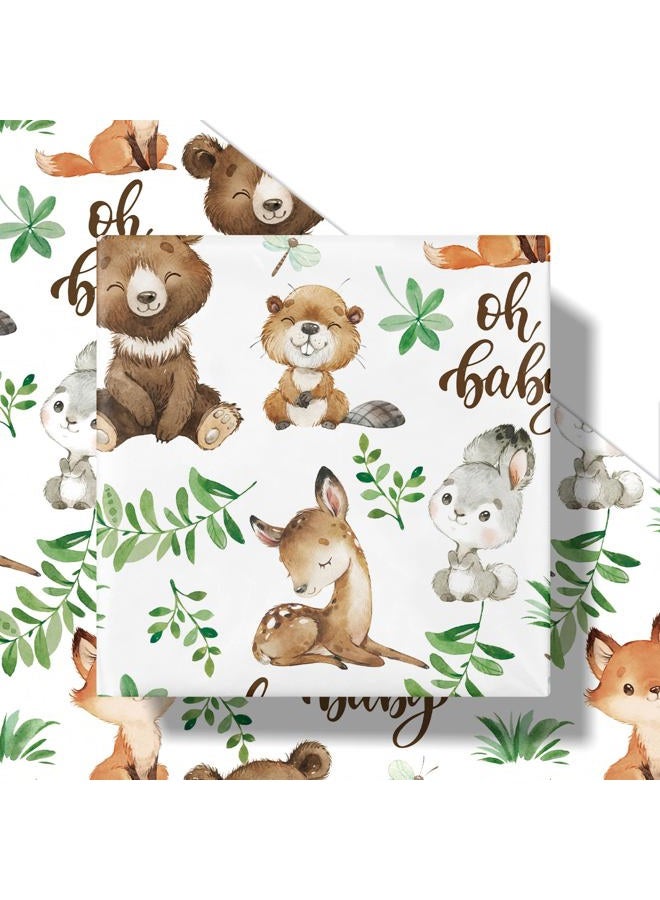 RUSPEPA Jungle Animal Wrapping Paper Roll for Boys Girls, Mini Roll, Woodland Animals with Bear Fox Deer Bunny Design, Forest Gift Wrap Perfect for Baby Shower, Kids' Birthday, 43.2cm x 5m - Image 2