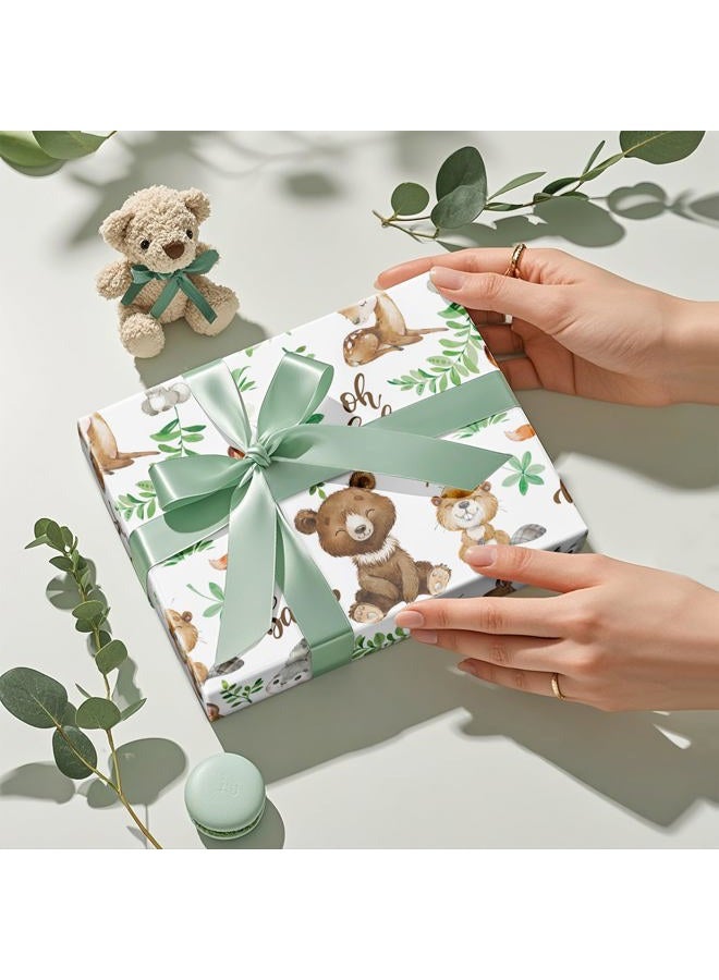 RUSPEPA Jungle Animal Wrapping Paper Roll for Boys Girls, Mini Roll, Woodland Animals with Bear Fox Deer Bunny Design, Forest Gift Wrap Perfect for Baby Shower, Kids' Birthday, 43.2cm x 5m - Image 5