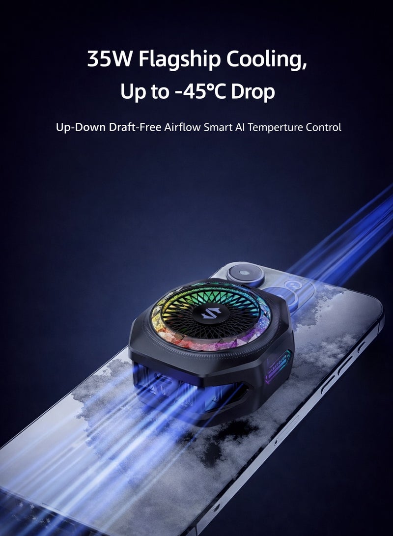 BLACK SHARK Phone Cooler Black Shark 5 Pro Magnetic Phone/Tablet Cooler – 35W Ultra-Cooling Gaming Fan with RGB LED, APP Smart Temperature Control, Detachable Handle – For iPhone, RedMagic, Samsung, Android, iPad & Tablets (Perfect for PUBG Mobile, COD & Heavy Gaming) - Image 2