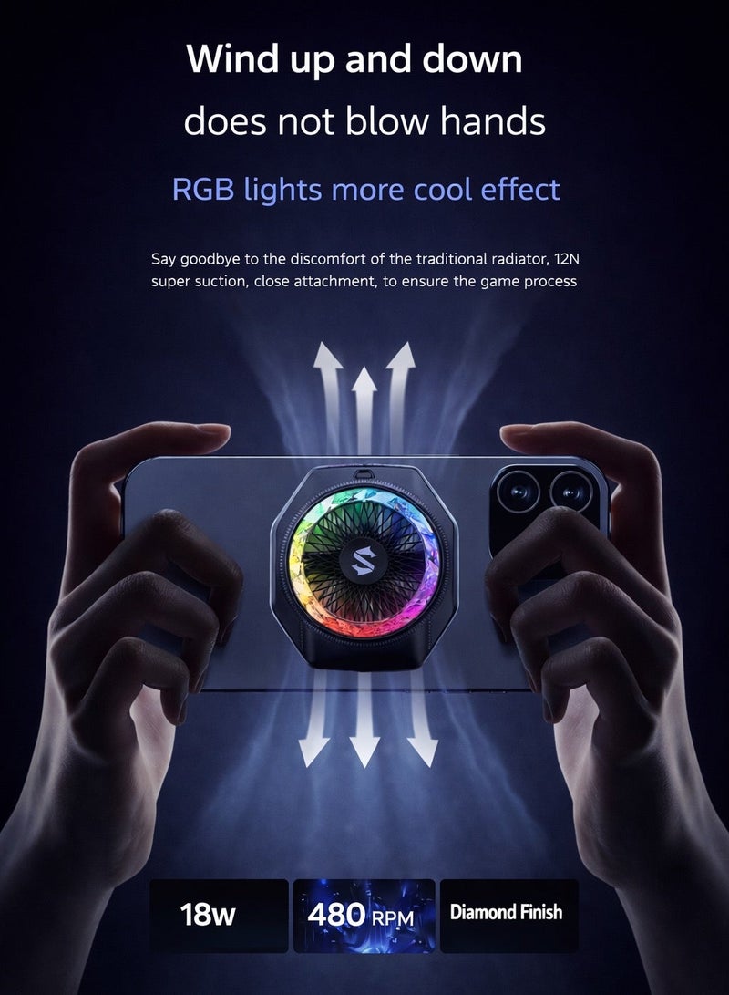 BLACK SHARK Phone Cooler Black Shark 5 Pro Magnetic Phone/Tablet Cooler – 35W Ultra-Cooling Gaming Fan with RGB LED, APP Smart Temperature Control, Detachable Handle – For iPhone, RedMagic, Samsung, Android, iPad & Tablets (Perfect for PUBG Mobile, COD & Heavy Gaming) - Image 5