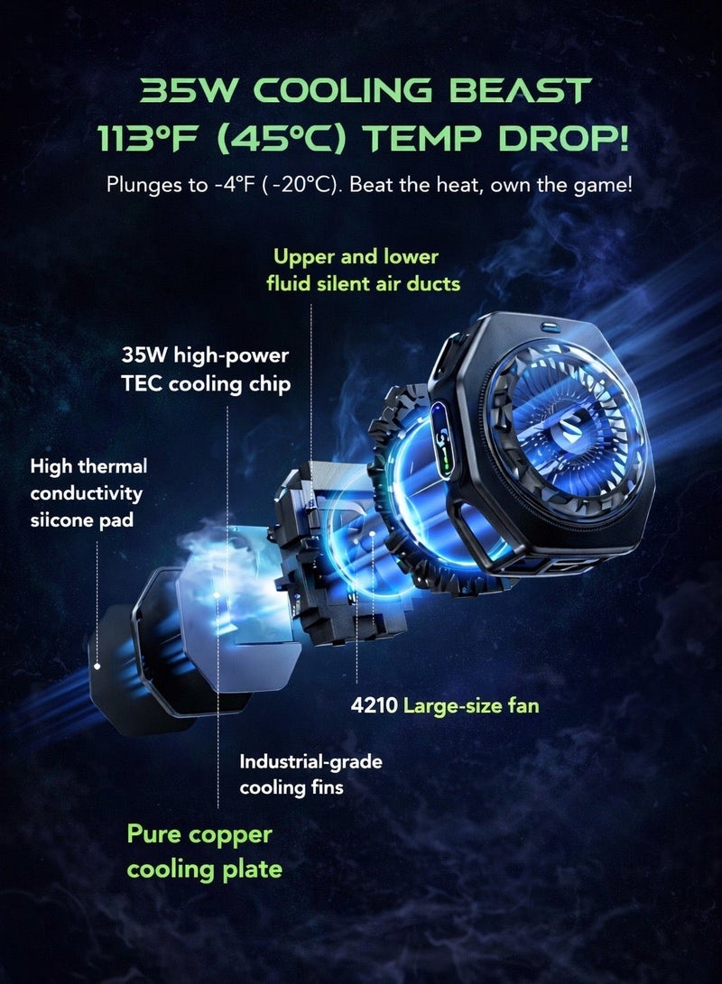 BLACK SHARK Phone Cooler Black Shark 5 Pro Magnetic Phone/Tablet Cooler – 35W Ultra-Cooling Gaming Fan with RGB LED, APP Smart Temperature Control, Detachable Handle – For iPhone, RedMagic, Samsung, Android, iPad & Tablets (Perfect for PUBG Mobile, COD & Heavy Gaming) - Image 4