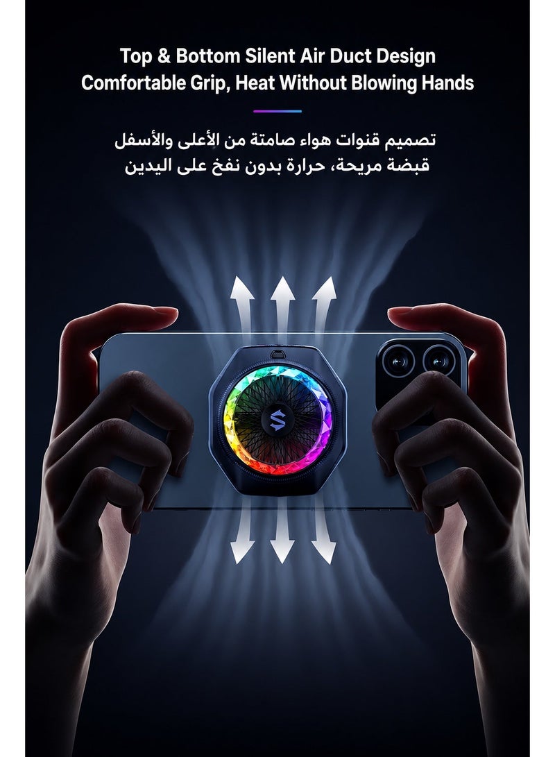 BLACK SHARK Phone Cooler Black Shark 5 Pro Magnetic Phone/Tablet Cooler – 35W Ultra-Cooling Gaming Fan with RGB LED, APP Smart Temperature Control, Detachable Handle – For iPhone, RedMagic, Samsung, Android, iPad & Tablets (Perfect for PUBG Mobile, COD & Heavy Gaming) - Image 5