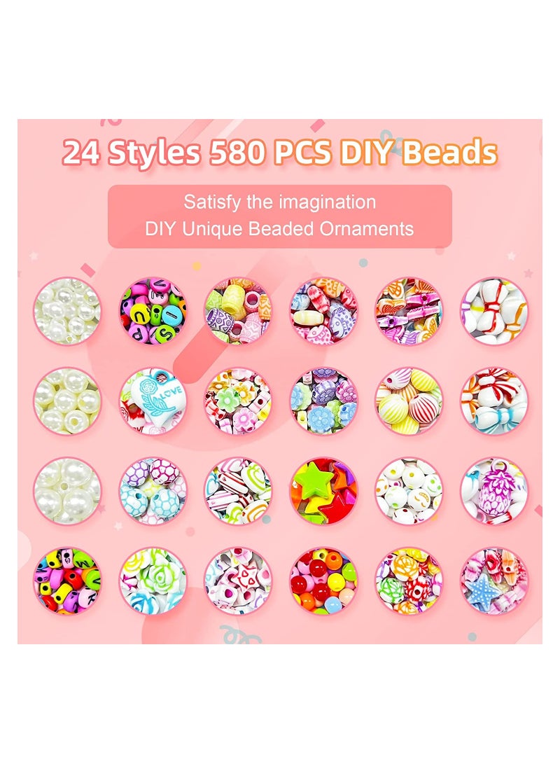KASTWAVE SYOSI Girls DIY Bracelet Making Kit, 580 Pieces Jewelry Making Supplies Beads DIY Art Crafts Supplies Set, Birthday Children's Day Gifts for Girls Age 6-10 - Image 4