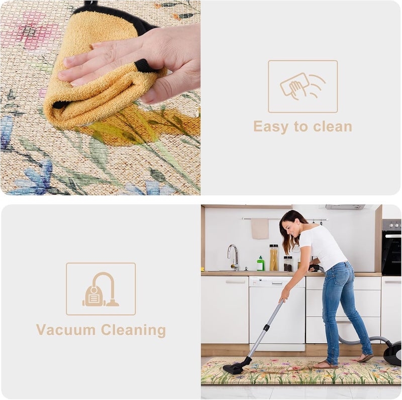 KIMODE Anti Fatigue Kitchen Mat, 17"x47"+17"x29" Floral Kitchen Rugs Sets of 2, Farmhouse Kitchen Floor Mats Non-Slip Cushioned, Comfort Standing Desk Mat for Sink, Laundry,Home Brown - Image 5