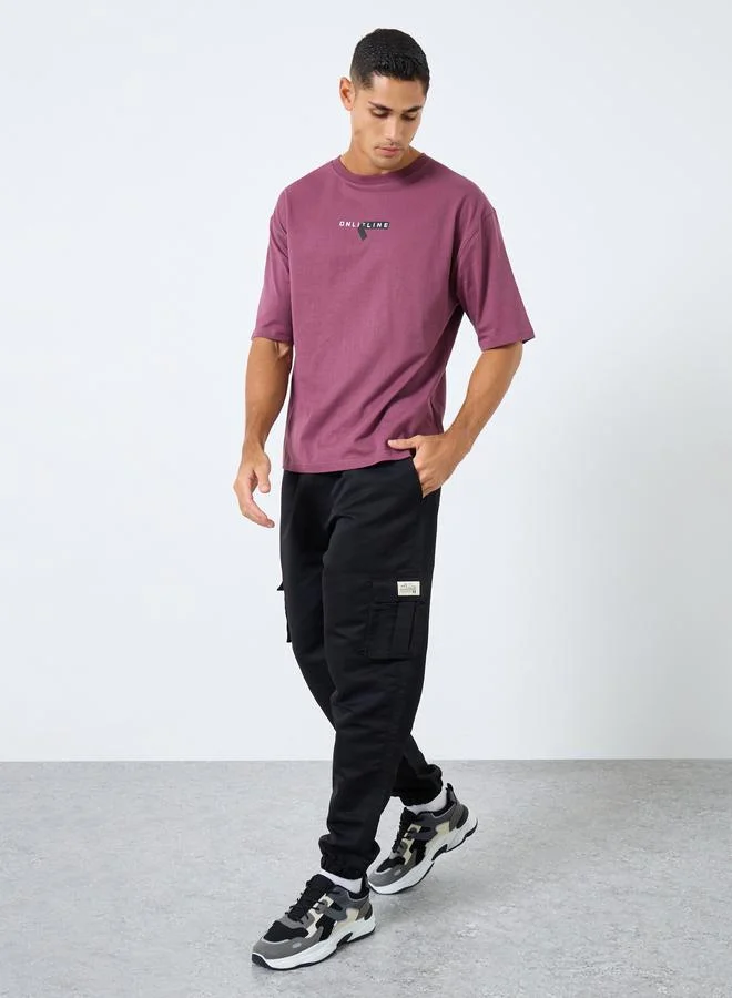 تايك تو Take Two Solid Relaxed Fit Cargo Pants with Drawstring