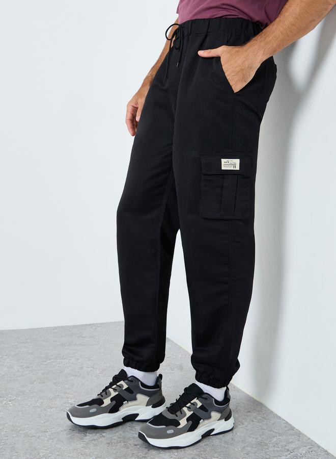 Take Two Styli Solid Relaxed Fit Cargo Pants with Drawstring - Image 1