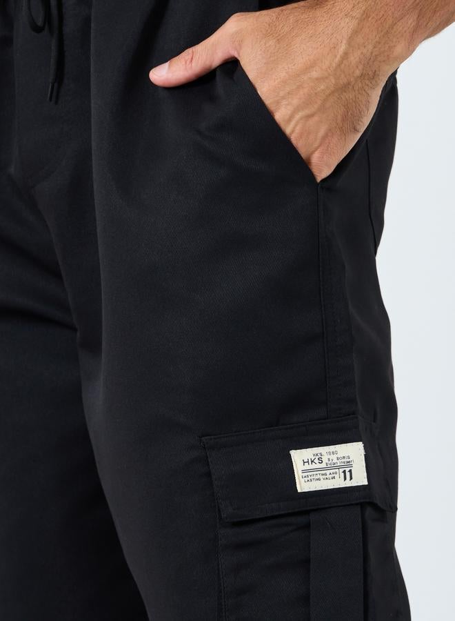 Take Two Styli Solid Relaxed Fit Cargo Pants with Drawstring - Image 3