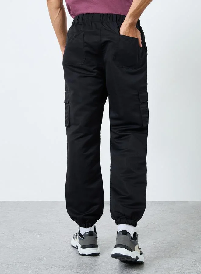 تايك تو Take Two Solid Relaxed Fit Cargo Pants with Drawstring