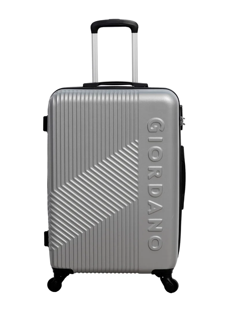 GIORDANO GIORDANO Logo Series Check-In Medium Suitcase Silver, ABS Hard Shell Lightweight Durable 4 Wheels Luggage Trolley Bag 24" With Secure 3 Digit Number Lock.
