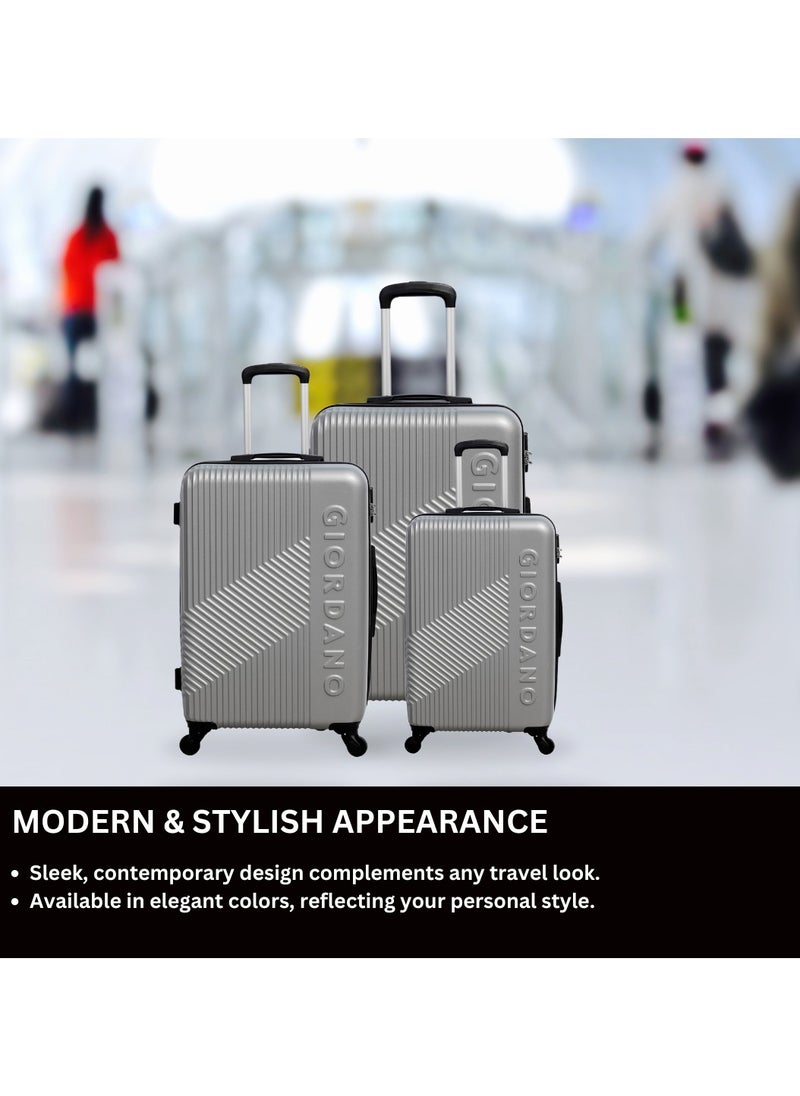 GIORDANO - GIORDANO Logo Series Check-In Medium Suitcase Silver, ABS Hard Shell Lightweight Durable 4 Wheels Luggage Trolley Bag 24" With Secure 3 Digit Number Lock. - Image 1