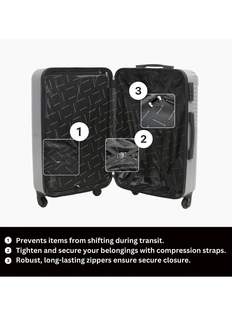 GIORDANO GIORDANO Logo Series Check-In Medium Suitcase Silver, ABS Hard Shell Lightweight Durable 4 Wheels Luggage Trolley Bag 24" With Secure 3 Digit Number Lock.