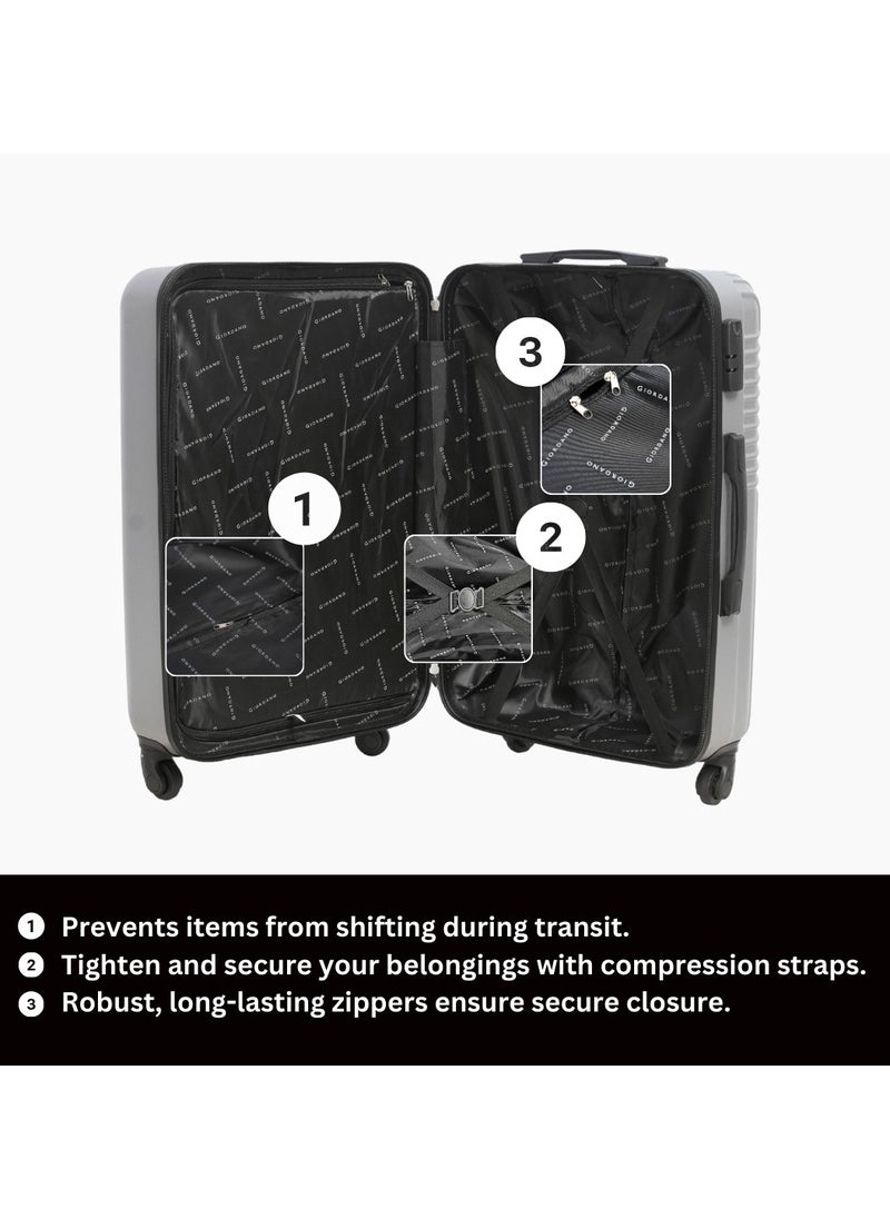 GIORDANO - GIORDANO Logo Series Check-In Medium Suitcase Silver, ABS Hard Shell Lightweight Durable 4 Wheels Luggage Trolley Bag 24" With Secure 3 Digit Number Lock. - Image 1