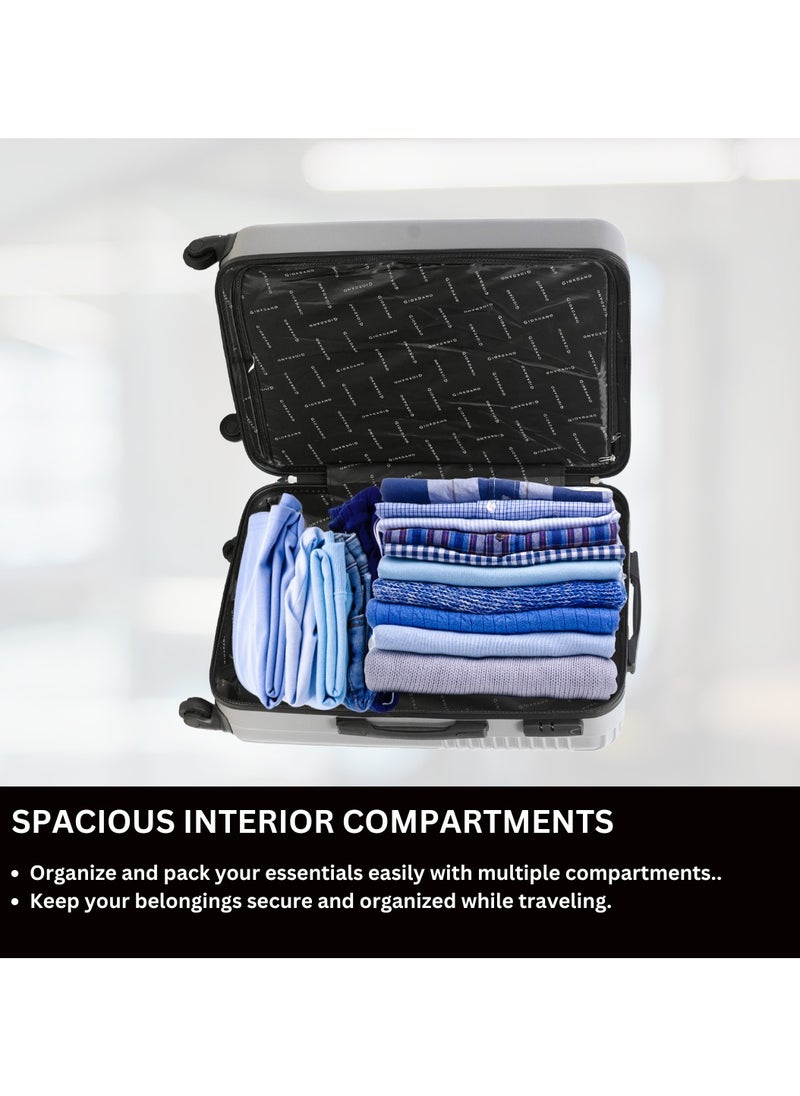 GIORDANO - GIORDANO Logo Series Check-In Medium Suitcase Silver, ABS Hard Shell Lightweight Durable 4 Wheels Luggage Trolley Bag 24" With Secure 3 Digit Number Lock. - Image 1