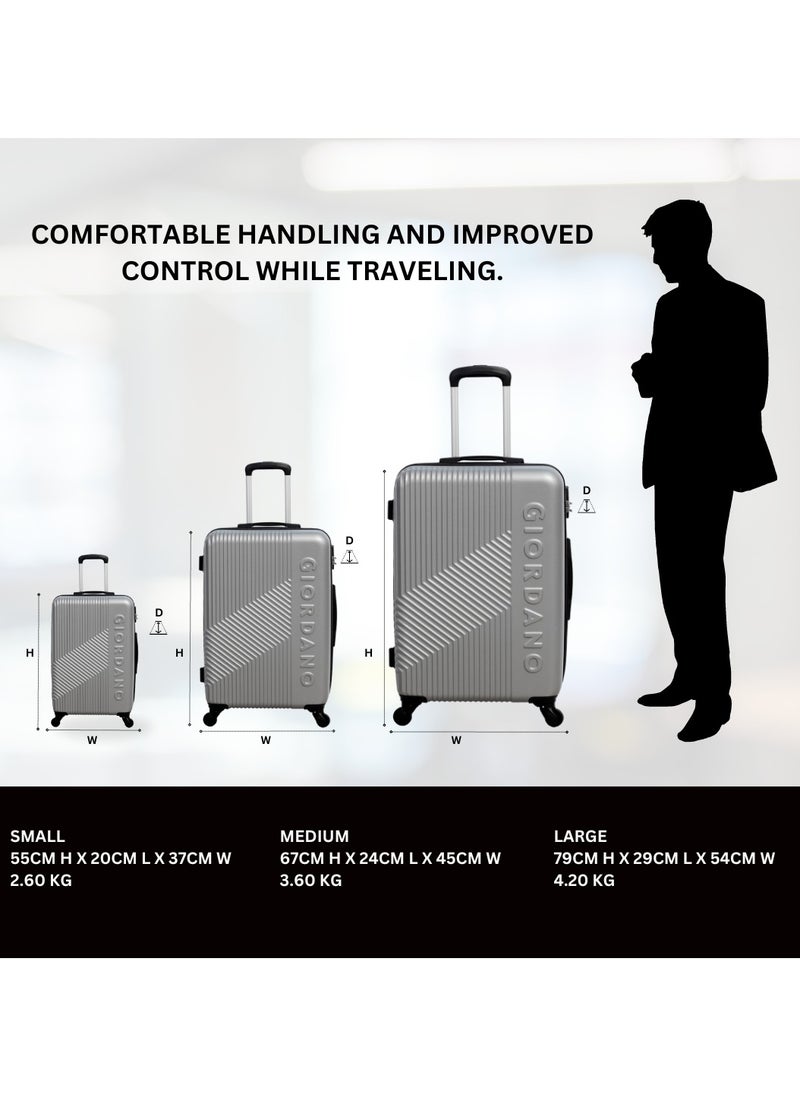 GIORDANO - GIORDANO Logo Series Check-In Medium Suitcase Silver, ABS Hard Shell Lightweight Durable 4 Wheels Luggage Trolley Bag 24" With Secure 3 Digit Number Lock. - Image 1