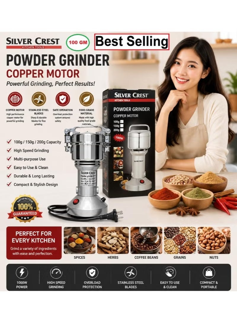 SILVER CREST 1000W Powder Grinder with Copper Motor, Stainless Steel Blades for Spices, Coffee & Grains - Image 4
