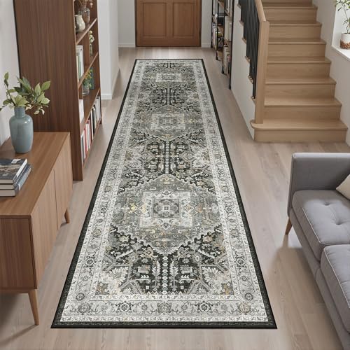 Madane Washable Runner Rug 2x8, Runners for Hallways Non-Slip Kitchen Runner Rugs Ultra-Thin Laundry Room Carpet Runner for Entrance Living Dinning Room Foyer, Grey Green/Black Olive - Image 3