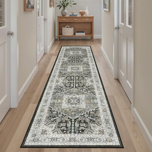 Madane Washable Runner Rug 2x8, Runners for Hallways Non-Slip Kitchen Runner Rugs Ultra-Thin Laundry Room Carpet Runner for Entrance Living Dinning Room Foyer, Grey Green/Black Olive - Image 2