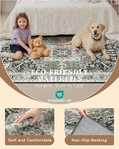 Madane Washable Runner Rug 2x8, Runners for Hallways Non-Slip Kitchen Runner Rugs Ultra-Thin Laundry Room Carpet Runner for Entrance Living Dinning Room Foyer, Grey Green/Black Olive - Image 5