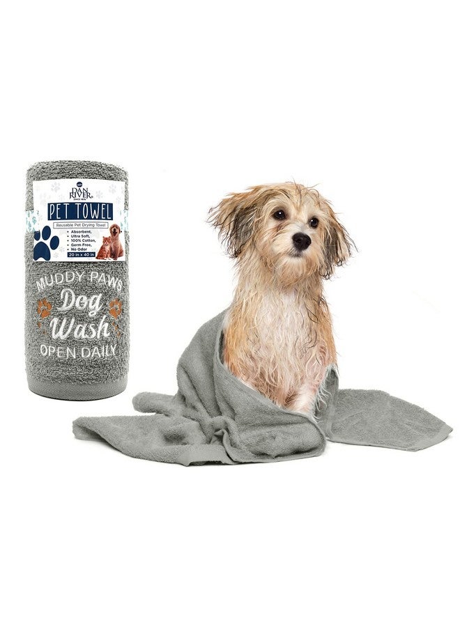DAN RIVER Dog Towels for Drying Dogs Large, 100% Cotton Puppy Bath Towel, Ultra Soft 450 GSM Super Absorbent Quick Dry Pet Grooming Supplies, 20x40 inches, Silver - Image 1