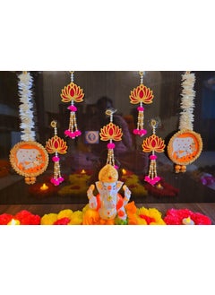SP SELLPLUS Sellplus Handmade Item Backdrop Satup Combo Set of 5 Cardboard Lotus String 2 Cow Paper Gajra String for Ganesh Chaturthi Puja Ghar Diwali and All Festival Decoration 