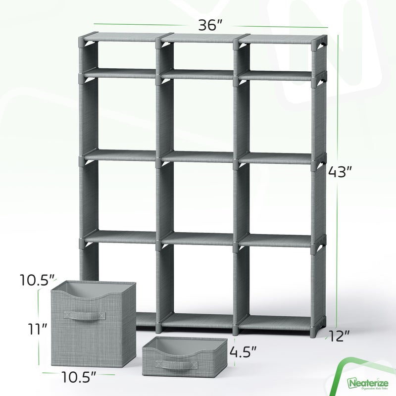 NEATERIZE Cube Storage Organizer with Storage Bins Included - The Perfect Closet Organizers and Storage Solution. Includes 12 Storage Cubes, Great For Toy Storage, Closet Storage, Clothes Storage (Grey) - Image 2