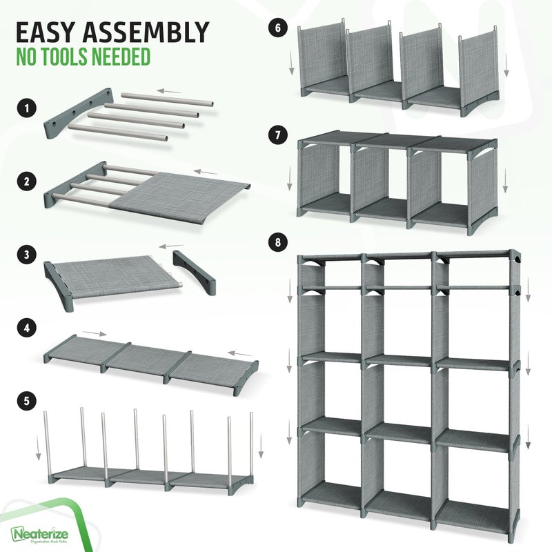 NEATERIZE Cube Storage Organizer with Storage Bins Included - The Perfect Closet Organizers and Storage Solution. Includes 12 Storage Cubes, Great For Toy Storage, Closet Storage, Clothes Storage (Grey) - Image 4