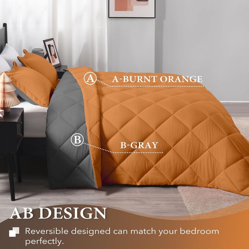 downluxe King Size Comforter Set - Burnt Orange and Grey King Comforter, Soft Bedding Sets for All Seasons -3 Pieces - 1 Comforter (104"x92") and 2 Pillow Shams(20"x36") - Image 4