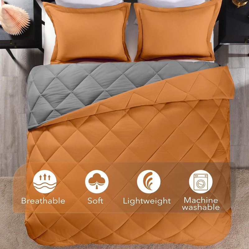 downluxe King Size Comforter Set - Burnt Orange and Grey King Comforter, Soft Bedding Sets for All Seasons -3 Pieces - 1 Comforter (104"x92") and 2 Pillow Shams(20"x36") - Image 5