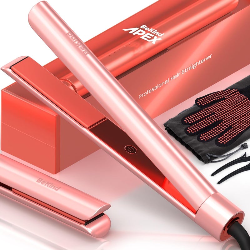 Be Kind Apex 2-in-1 Hair Straightener Flat Iron | 1“ 460°F Straightener and Curler for All Hairstyles | UltraSmooth Tech | 15s Fast Heating & Temp Memory | Gift Set for Girls Women (Apex Peach) - Image 1