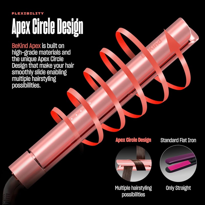 Be Kind Apex 2-in-1 Hair Straightener Flat Iron | 1“ 460°F Straightener and Curler for All Hairstyles | UltraSmooth Tech | 15s Fast Heating & Temp Memory | Gift Set for Girls Women (Apex Peach) - Image 2