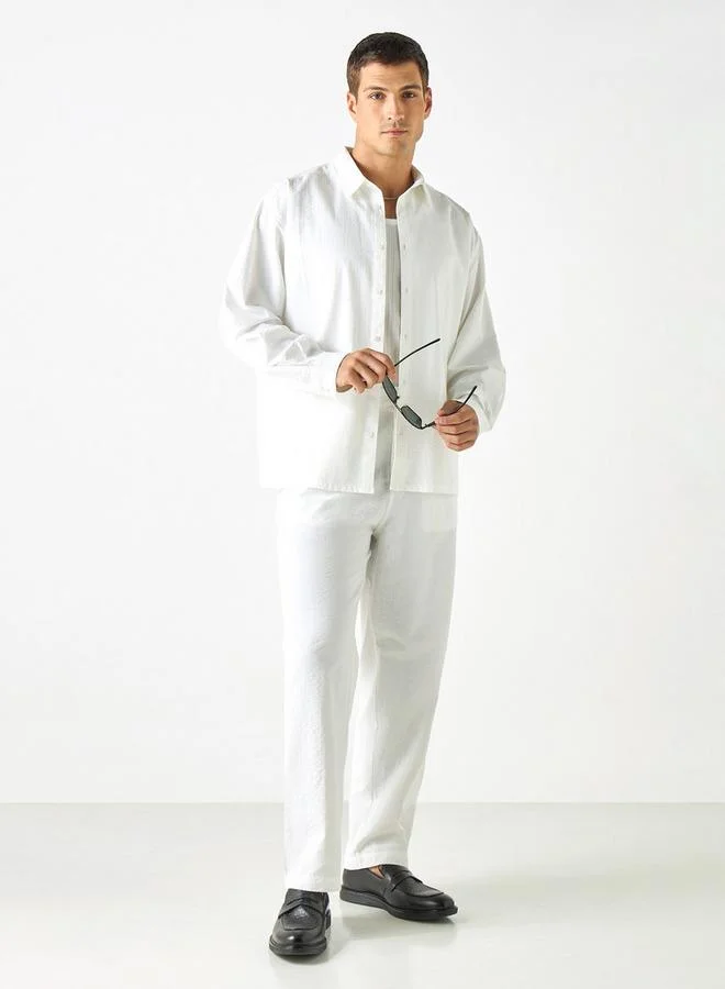 Iconic Iconic Regular Fit Textured Shirt with Collar and Long Sleeves