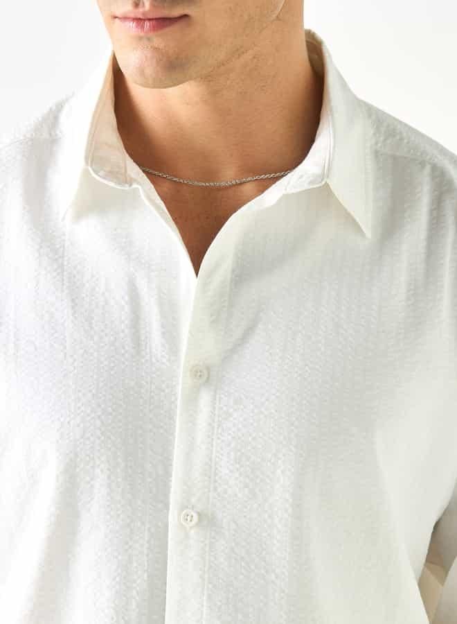 ايكونيك قميص بارز الملمس بقصّة عادية وياقة وأكمام طويلة من أيكونيك - Image 4