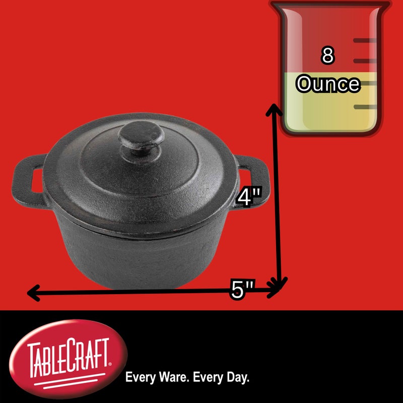 TableCraft Cast Iron Round Mini Casserole with Lid, 8 oz, Black, Pre-Seasoned Single-Serve Cookware, Oven to Table - Image 2