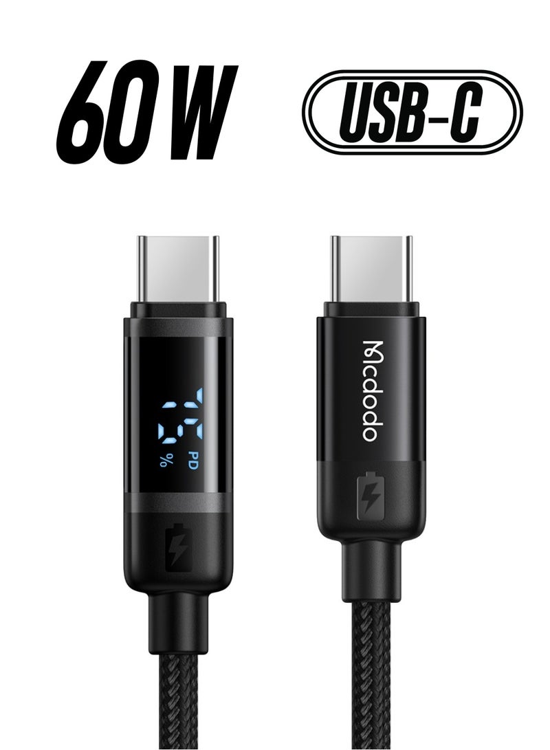Mcdodo BAT Series USB-C to USB-C 60W PD Fast Charging Cable with LED Display Nylon Braided Compatible with iPhone 15 & 16 MacBook Samsung S24 Ultra and More - Image 1