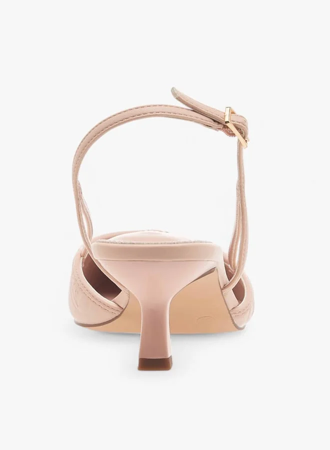 ELLE Women's Square Toe Shoes with Buckle Closure and Kitten Heels