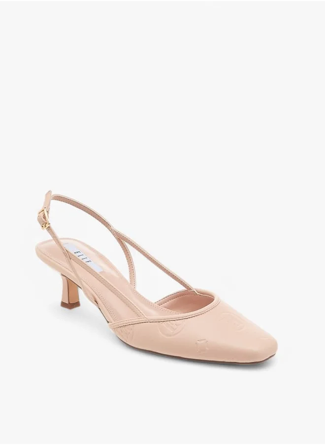 ELLE Women's Square Toe Shoes with Buckle Closure and Kitten Heels