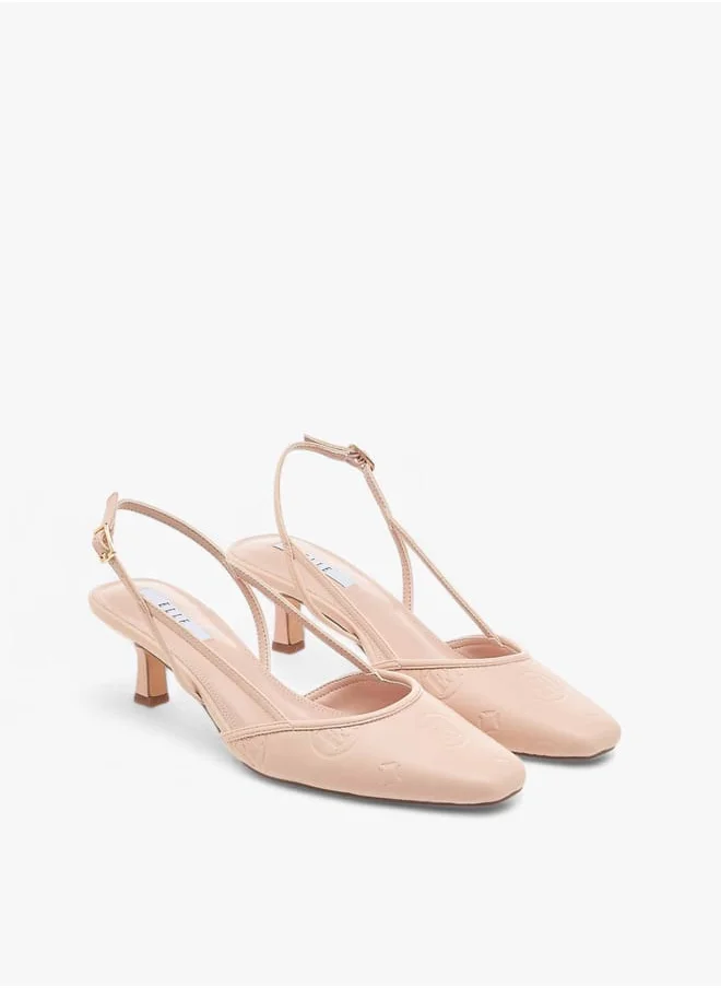 ELLE Women's Square Toe Shoes with Buckle Closure and Kitten Heels