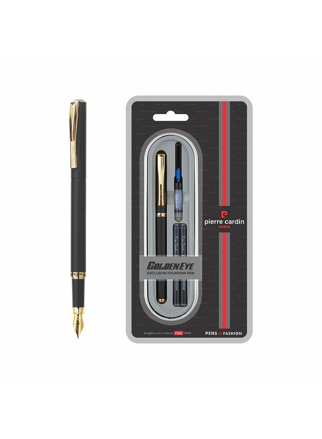 pierre cardin Golden Eye Black Lacquer Premium Fountain Pen | Luxurious Golden Trim & Nib | Free Ink Cartridges & Converter | Ideal For Festive & Corporate Gifting