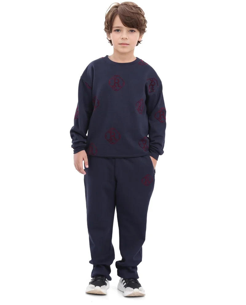 رير ونز Rare Ones Kids Ronz Navy Cotton Poly Full Sleeve Flock Print Sweatshirt
