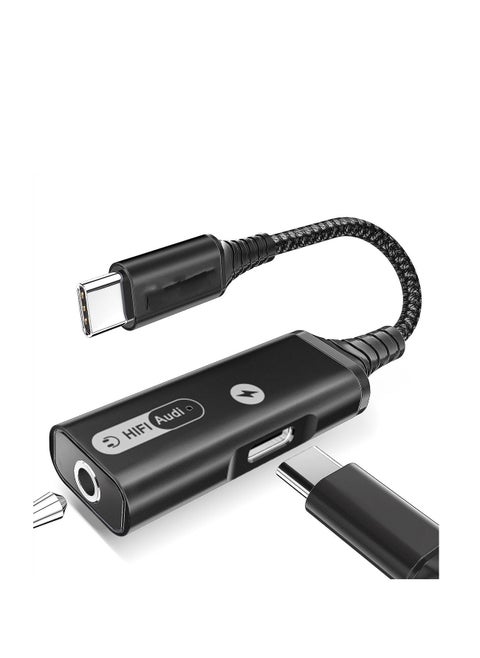 محول سماعة رأس وشاحن USB C إلى 3.5 مم، محول سماعة رأس من النوع C، مقبس ميكروفون 2 في 1 USB C إلى AUX مع شحن سريع PD 60 وات، متوافق مع Samsung Galaxy S22/S23 Ultra/Note20، Pixel 6، iPad Pro