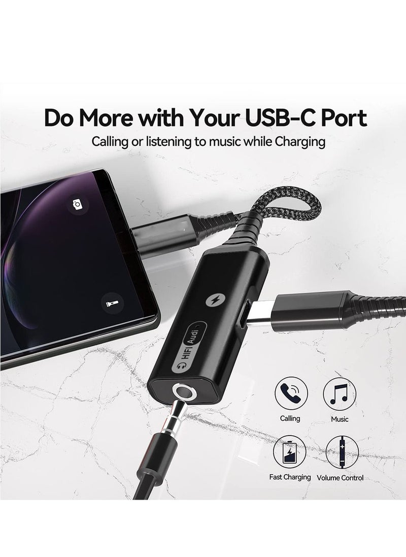 محول سماعة رأس وشاحن USB C إلى 3.5 مم، محول سماعة رأس من النوع C، مقبس ميكروفون 2 في 1 USB C إلى AUX مع شحن سريع PD 60 وات، متوافق مع Samsung Galaxy S22/S23 Ultra/Note20، Pixel 6، iPad Pro