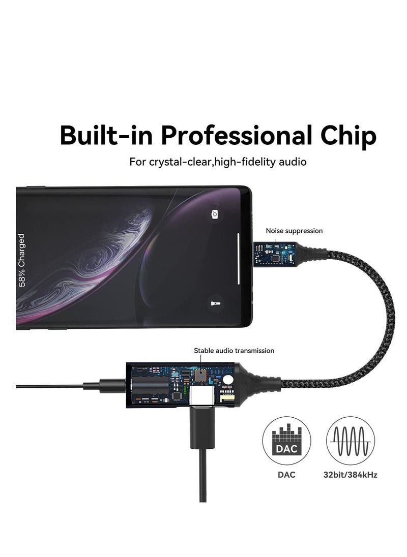 محول سماعة رأس وشاحن USB C إلى 3.5 مم، محول سماعة رأس من النوع C، مقبس ميكروفون 2 في 1 USB C إلى AUX مع شحن سريع PD 60 وات، متوافق مع Samsung Galaxy S22/S23 Ultra/Note20، Pixel 6، iPad Pro