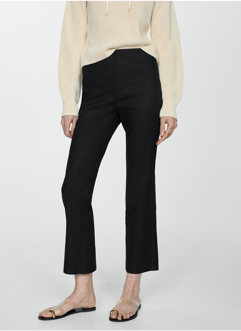 MANGO Linen Flared Trousers  - Image 1
