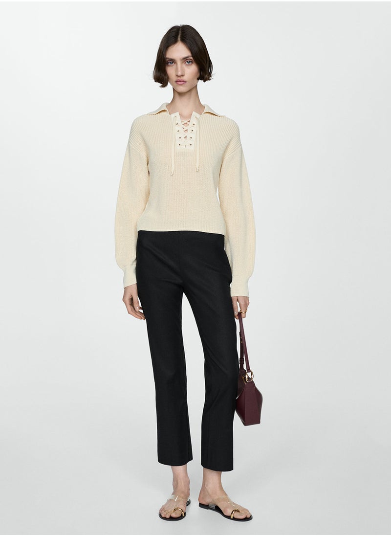 MANGO Linen Flared Trousers  - Image 4
