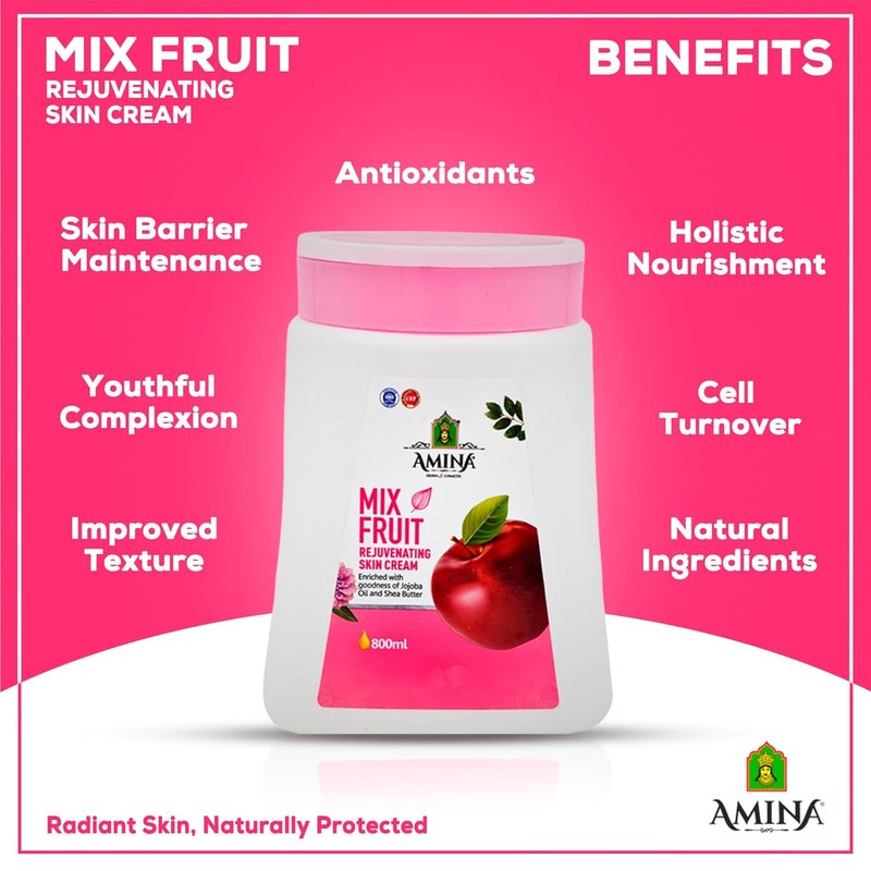 Amina Rejuvenating Skin Cream Moisturize Skin Cream Enriched Goodness of Jojoba Oil and Shea Butter Nourishing Cream for Skin Multipurpose Body Cream Mix Fruit Cream 800ml - Image 3