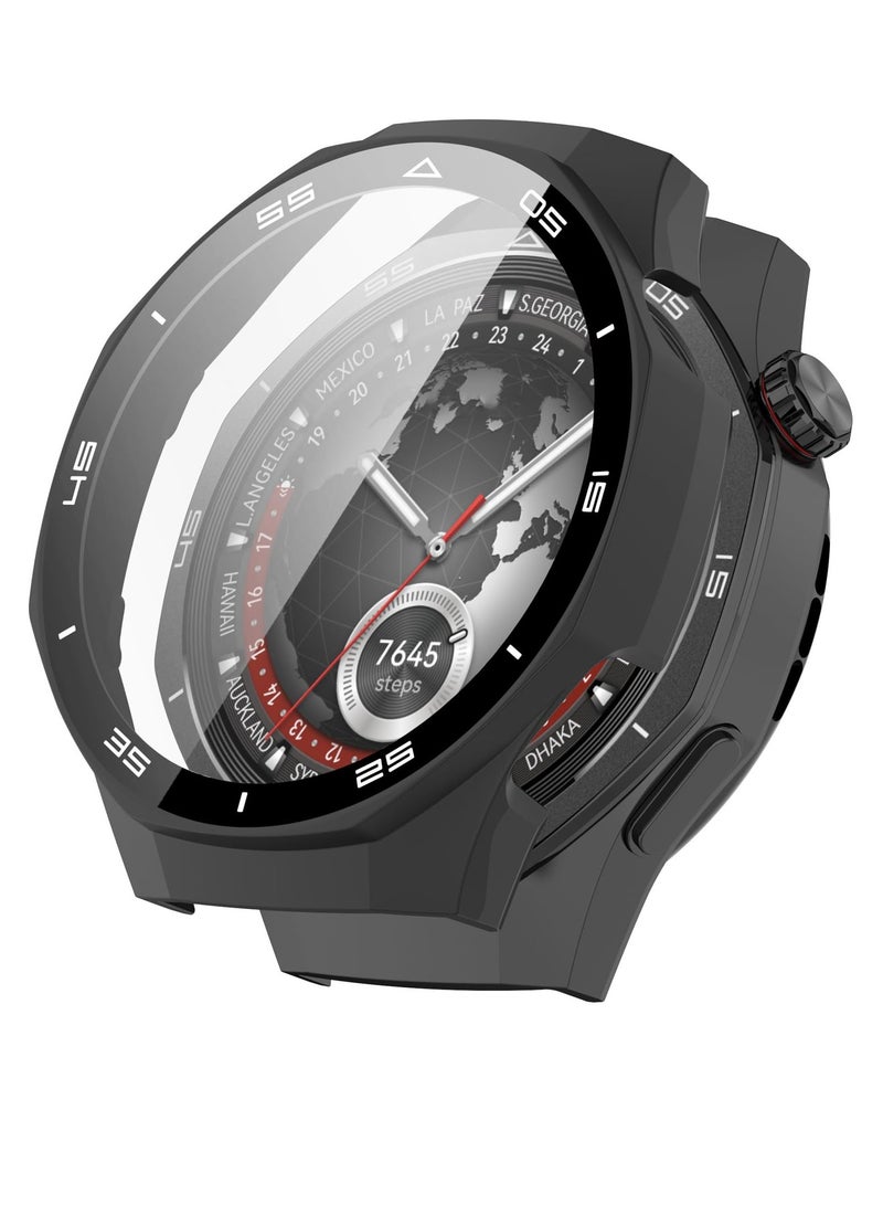 VINSOC Huawei Watch GT5 Pro 46mm Case Cover Full Coverage Protective Watch Case Cover Tempered Glass Screen Protector Compatible with Huawei Smart Watch GT5 Pro 46mm Black - Image 1