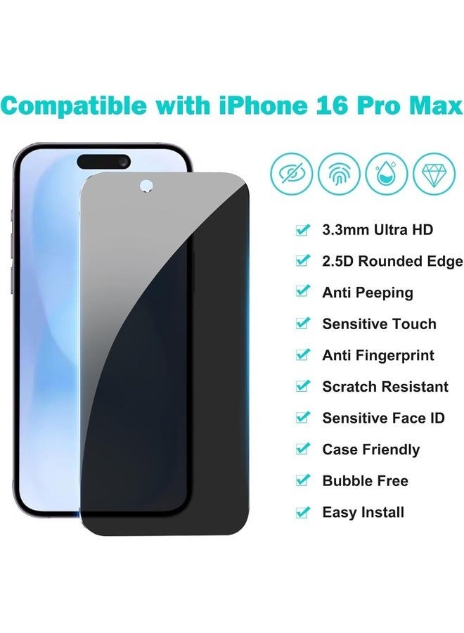 Raxoom [3+3 Pack] Privacy Screen Protector for iPhone 16 Pro Max with Camera Lens Protector | Full Coverage Anti-Spy Tempered Glass Film | 9H Hardness | Enhanced Edge Protection | Easy Installation | Bubble Free [6.9 Inch] - Image 2